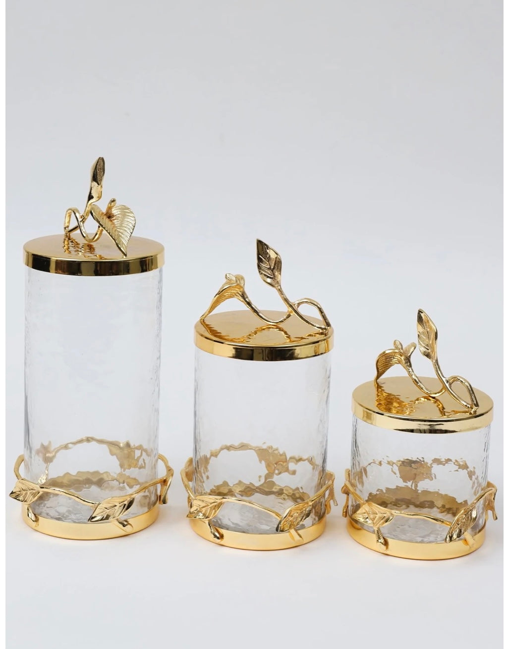 Glass Canisters with Gold Hammered lid 3 sizes