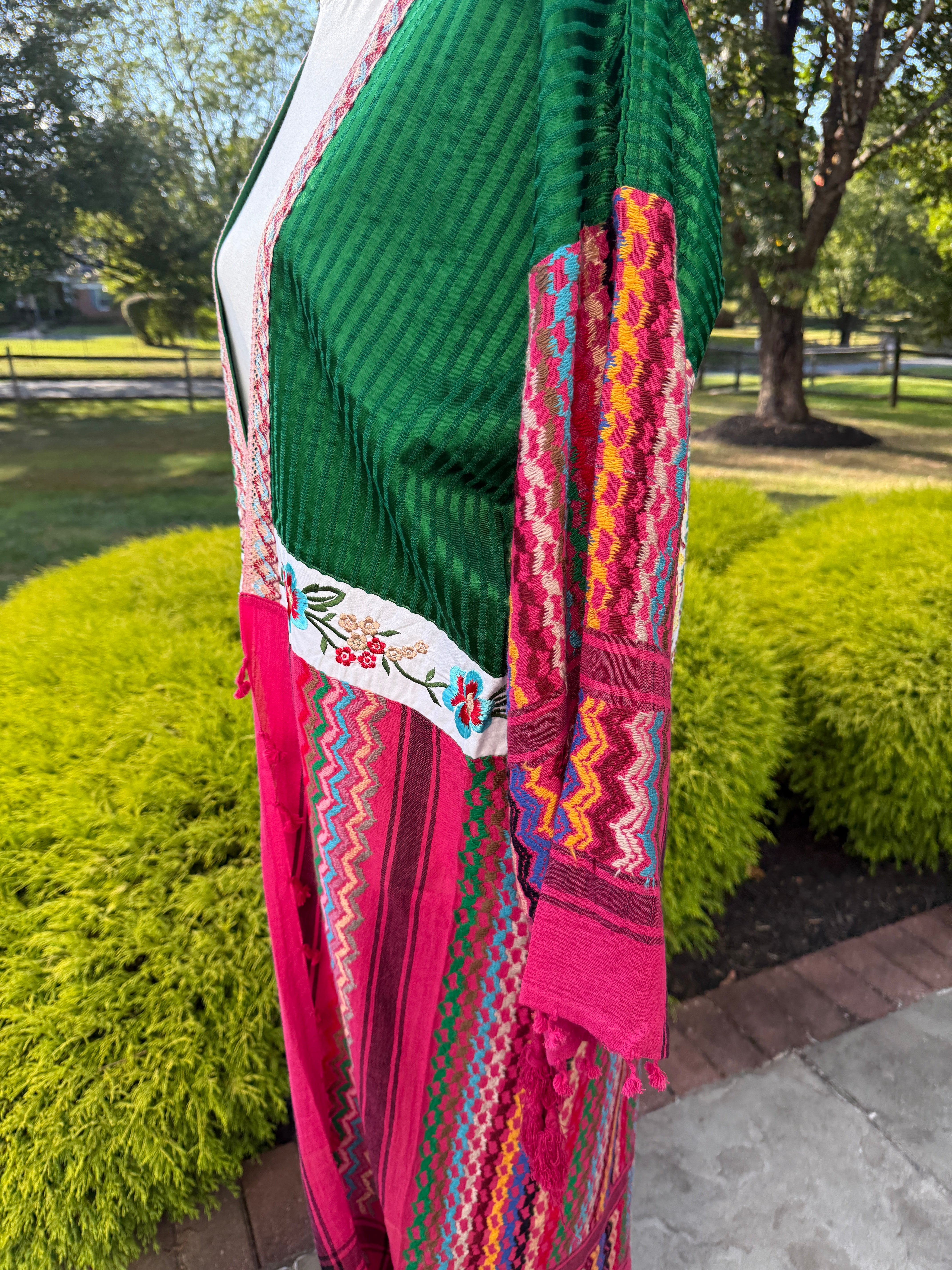 Fuchsia & Green Open keffiyeh Caftan