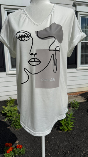 V Neck neck white shirt beauty & Arabic caligraphy Design عليك عيون