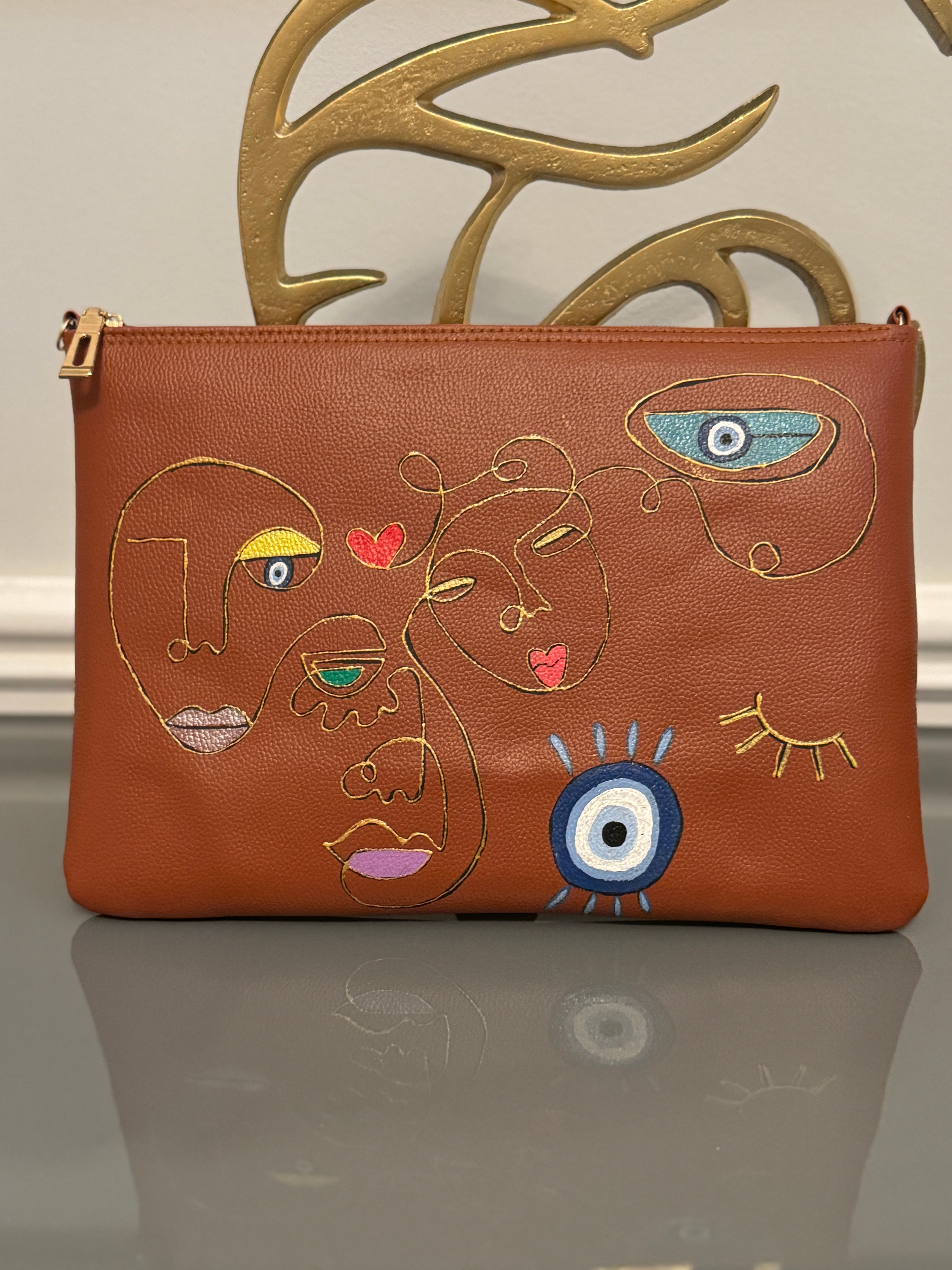Tan Clutch Hand painted modern theme