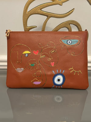 Tan Clutch Hand painted modern theme