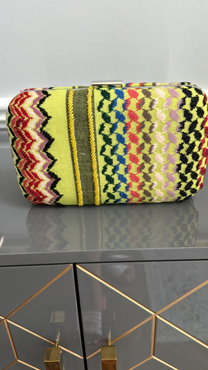 Yellow multi colors rectangle beaded keffiyeh Clutch, handbag