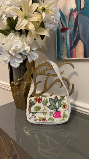 White, Multi color, Beaded clutch