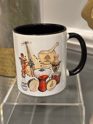 Coffee Mug designed with Middle Eastern Musical Instruments Theme