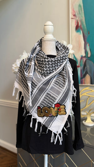 Black & White Keffiyeh, Kuffiyeh, Shemagh designed with Sequin motif