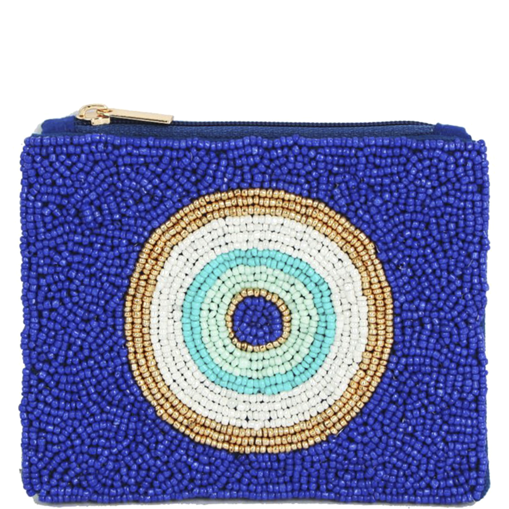 Beaded Evil Eye Pouch Blue base color