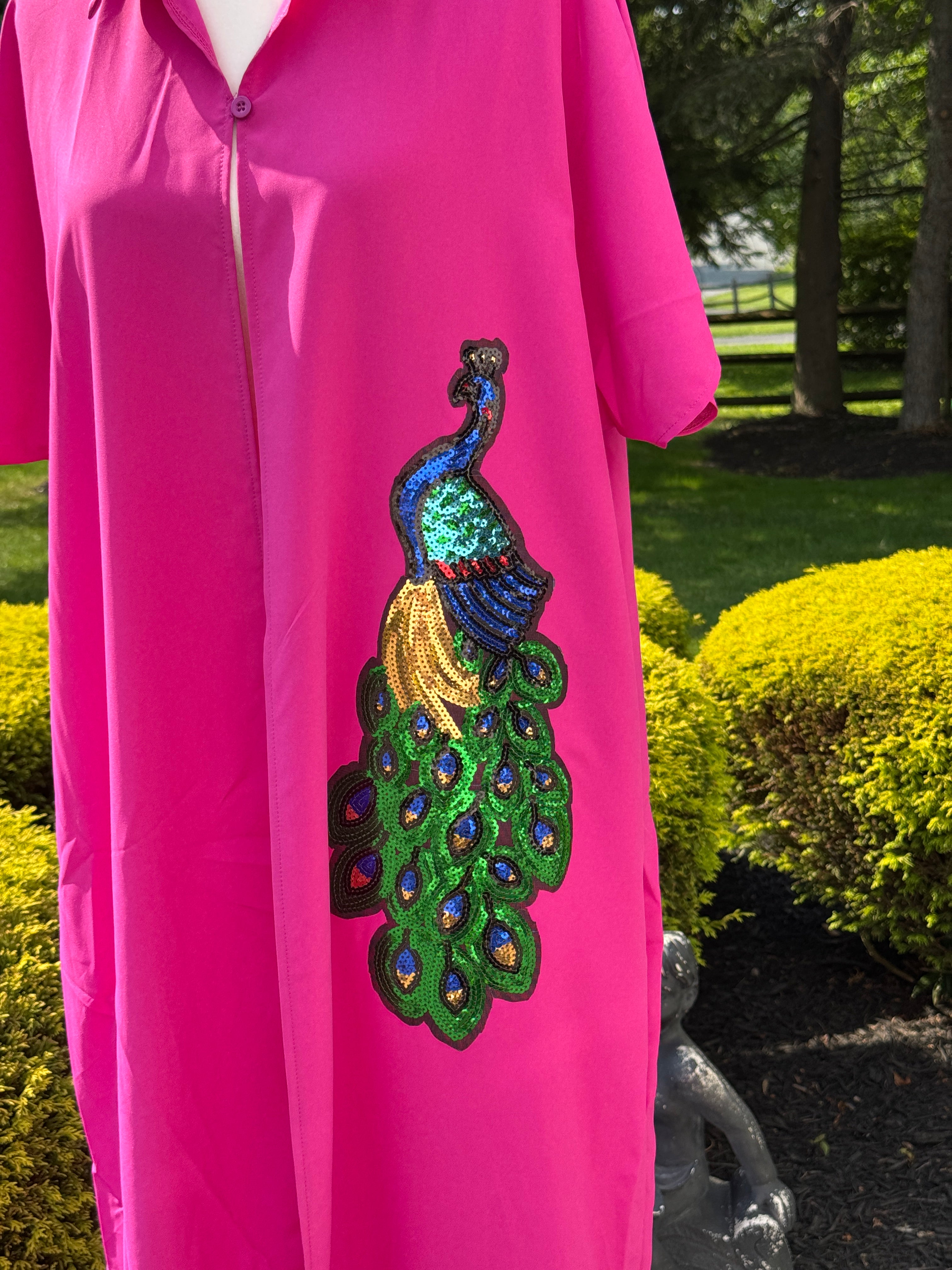 Casual Button Design Batwing Sleeve Super Long Shirt , designed with sequins motif.