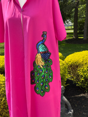 Casual Button Design Batwing Sleeve Super Long Shirt , designed with sequins motif.