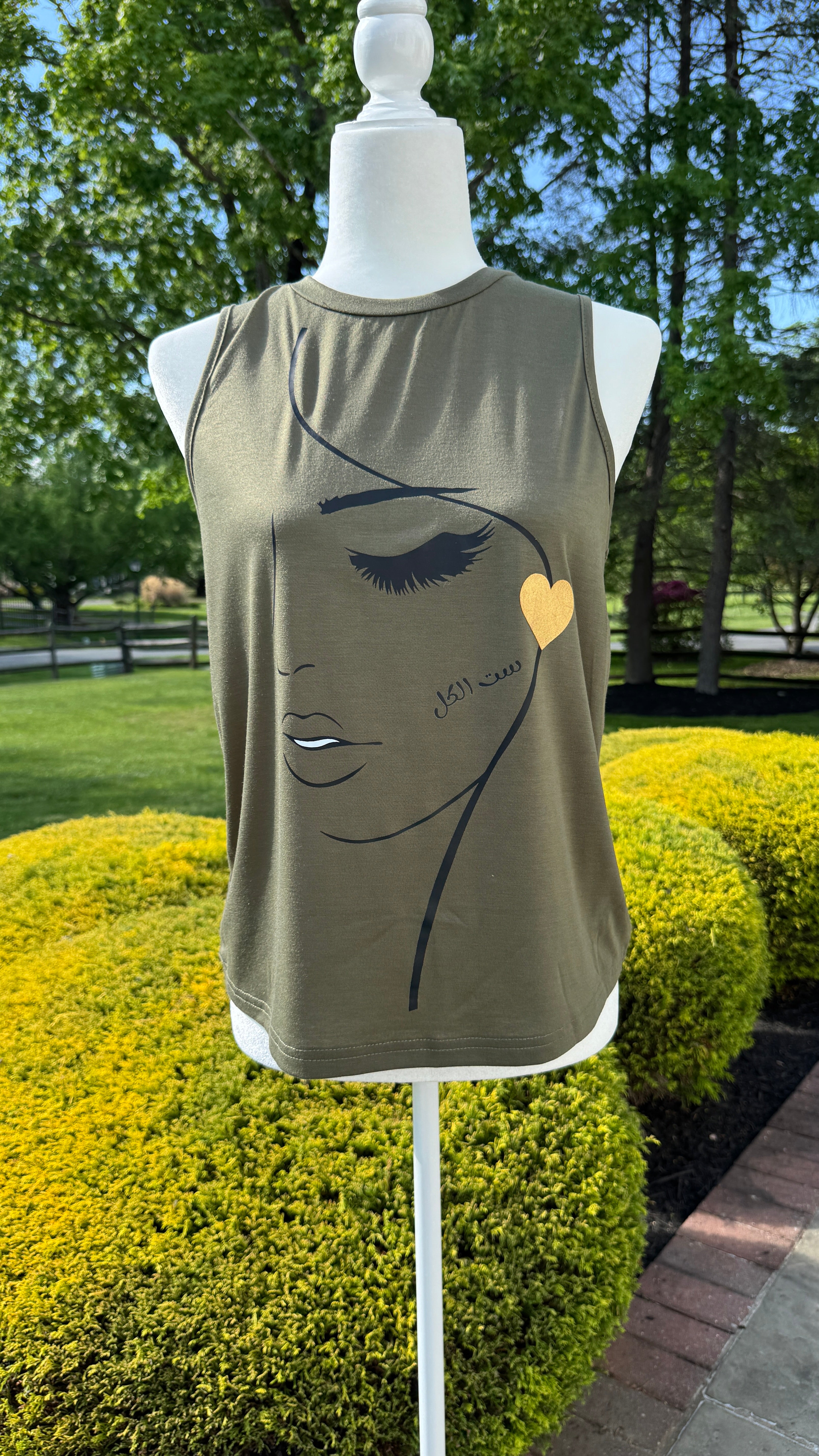 Round Neck Army Green shirt beauty & Arabic caligraphy Design ست الكل