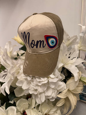 Cap hat Mom design with embroidery tear drop evil eye.