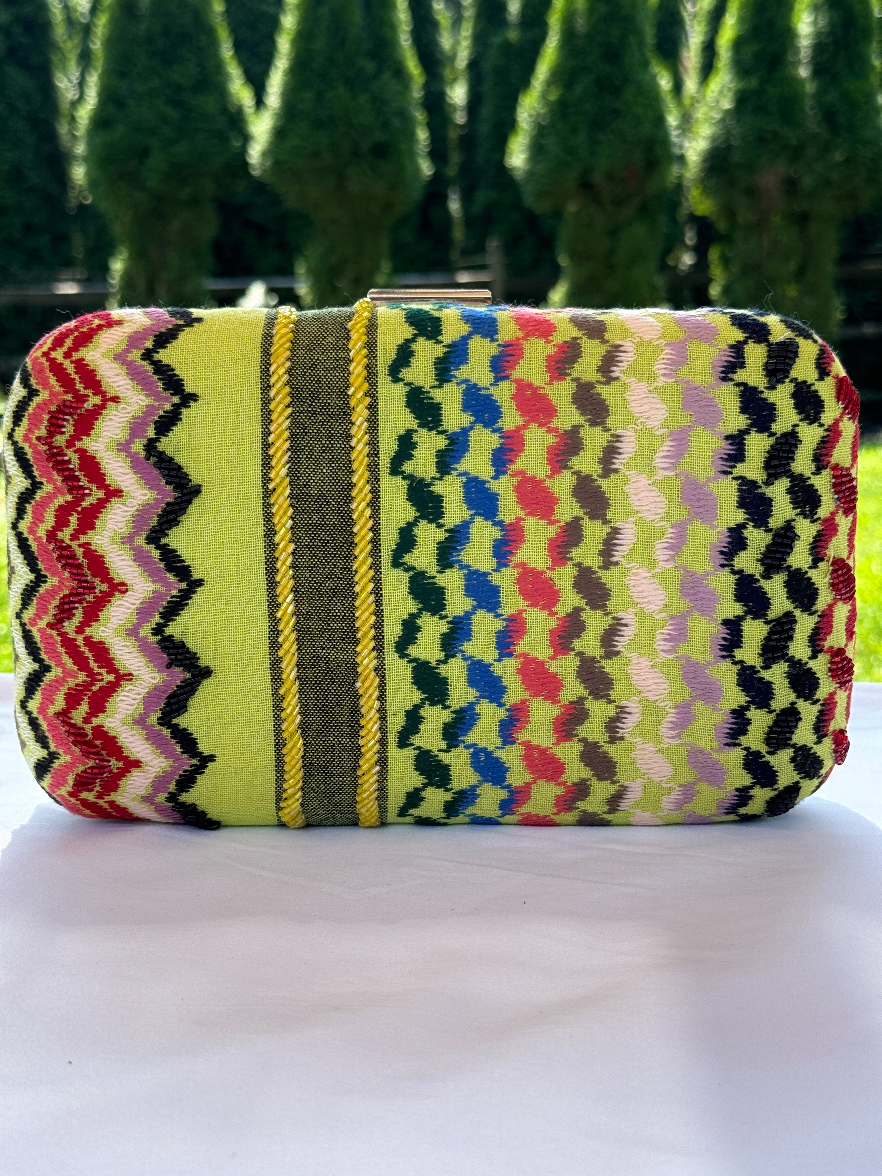 Yellow multi colors rectangle beaded keffiyeh Clutch, handbag