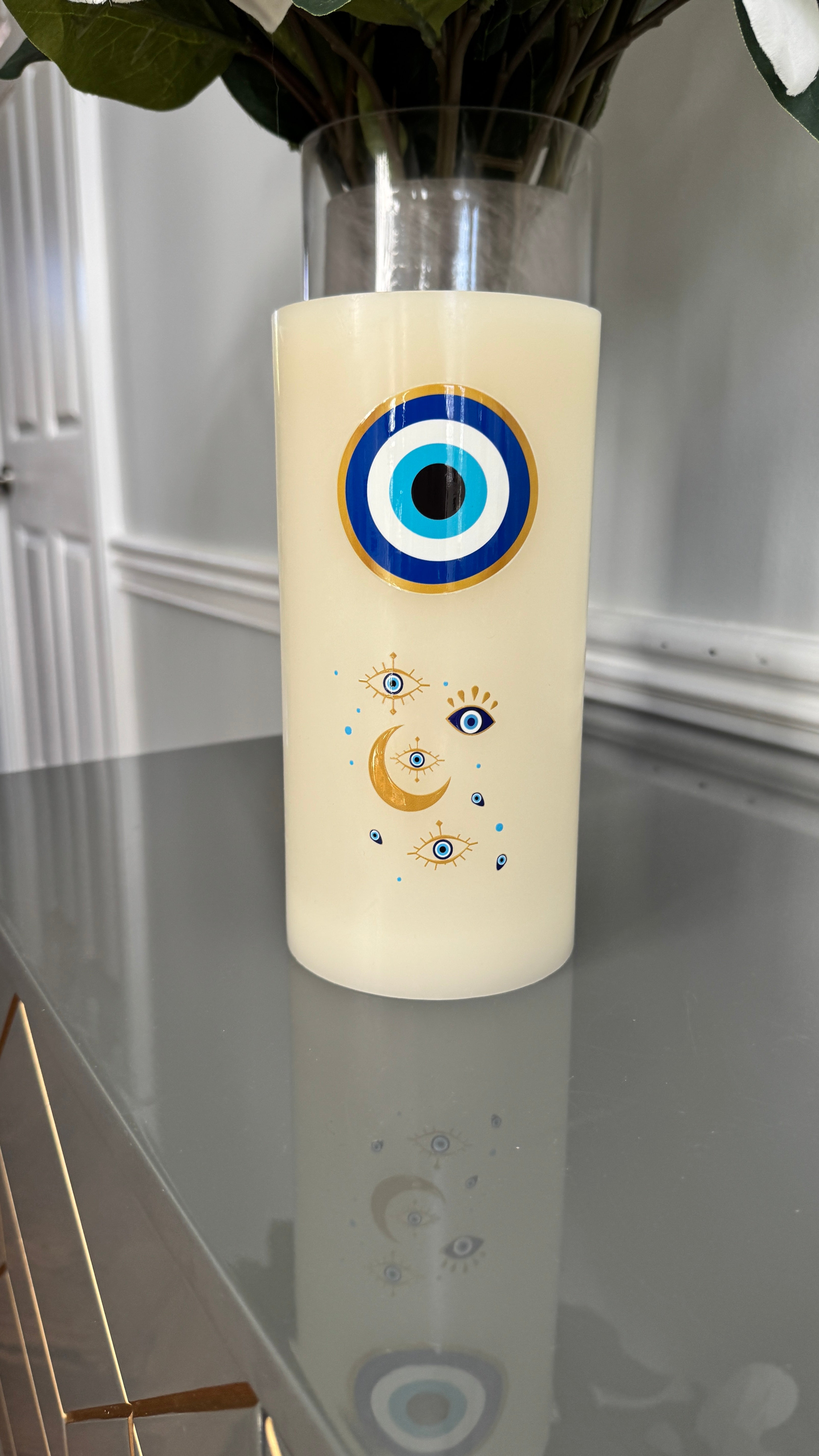 Flameless Candle evil eye design