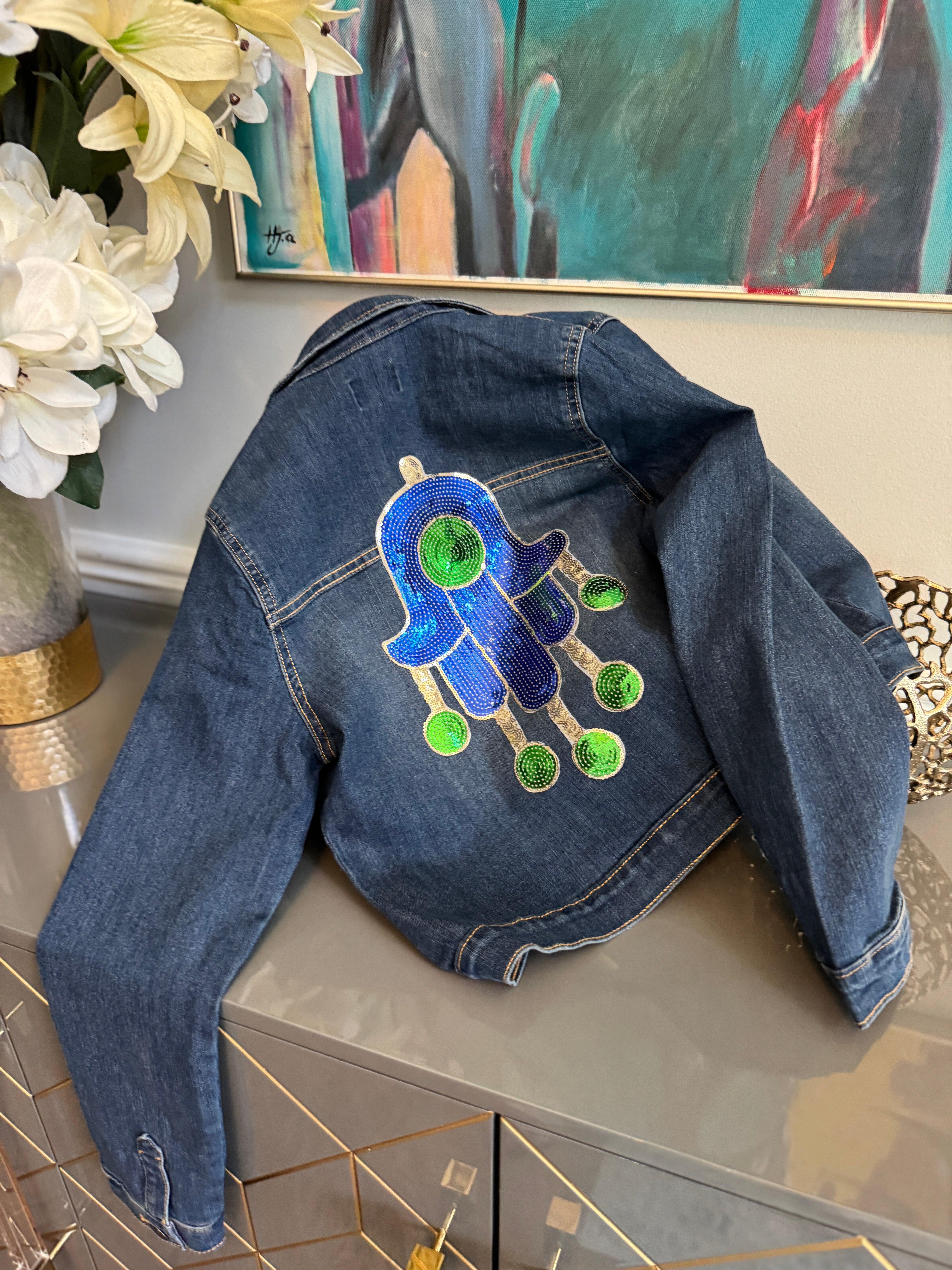 Teens Denim Jacket, sequin Fatima Hand