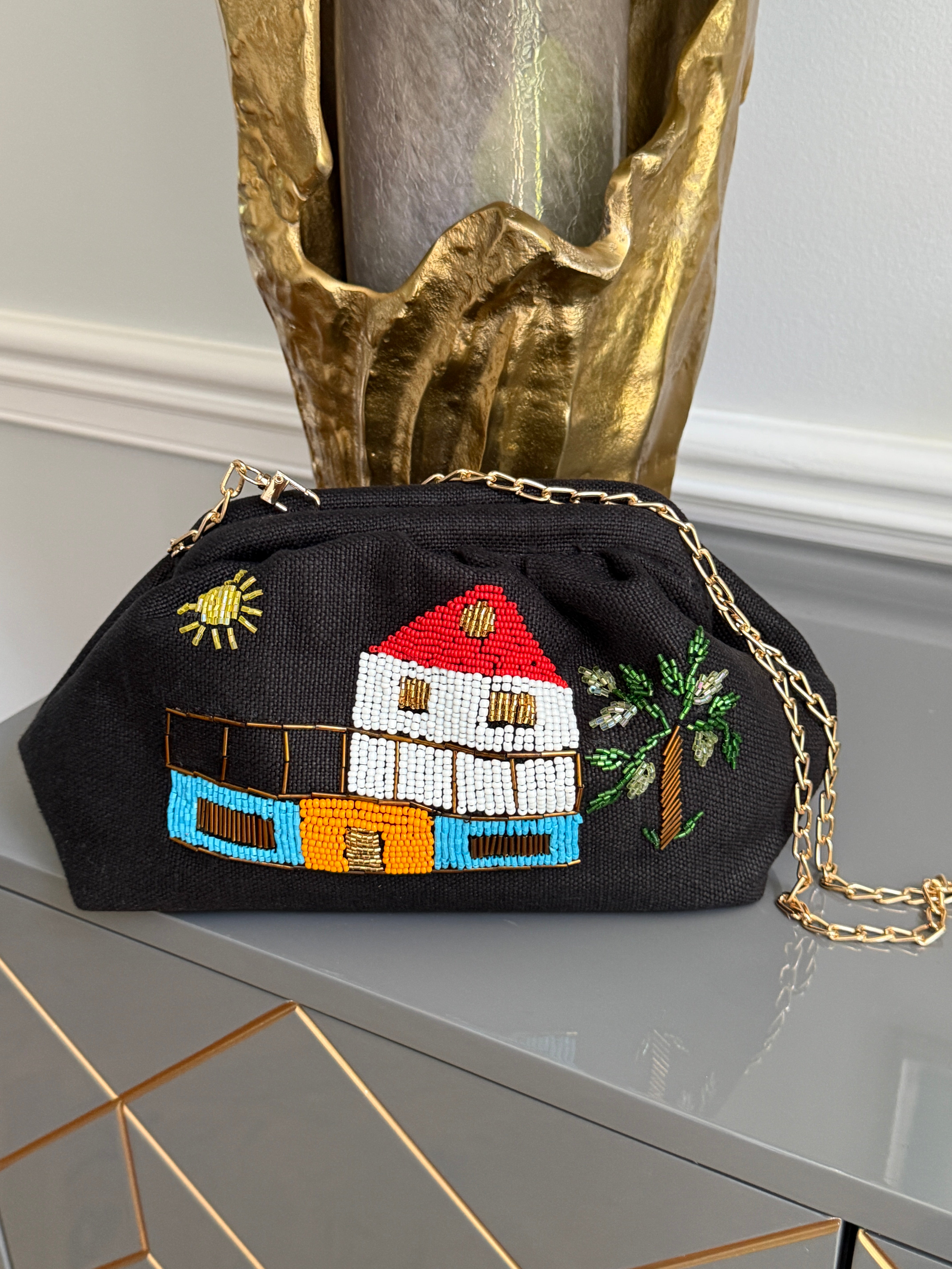Black Handbag, clutch, purse beaded Home Design