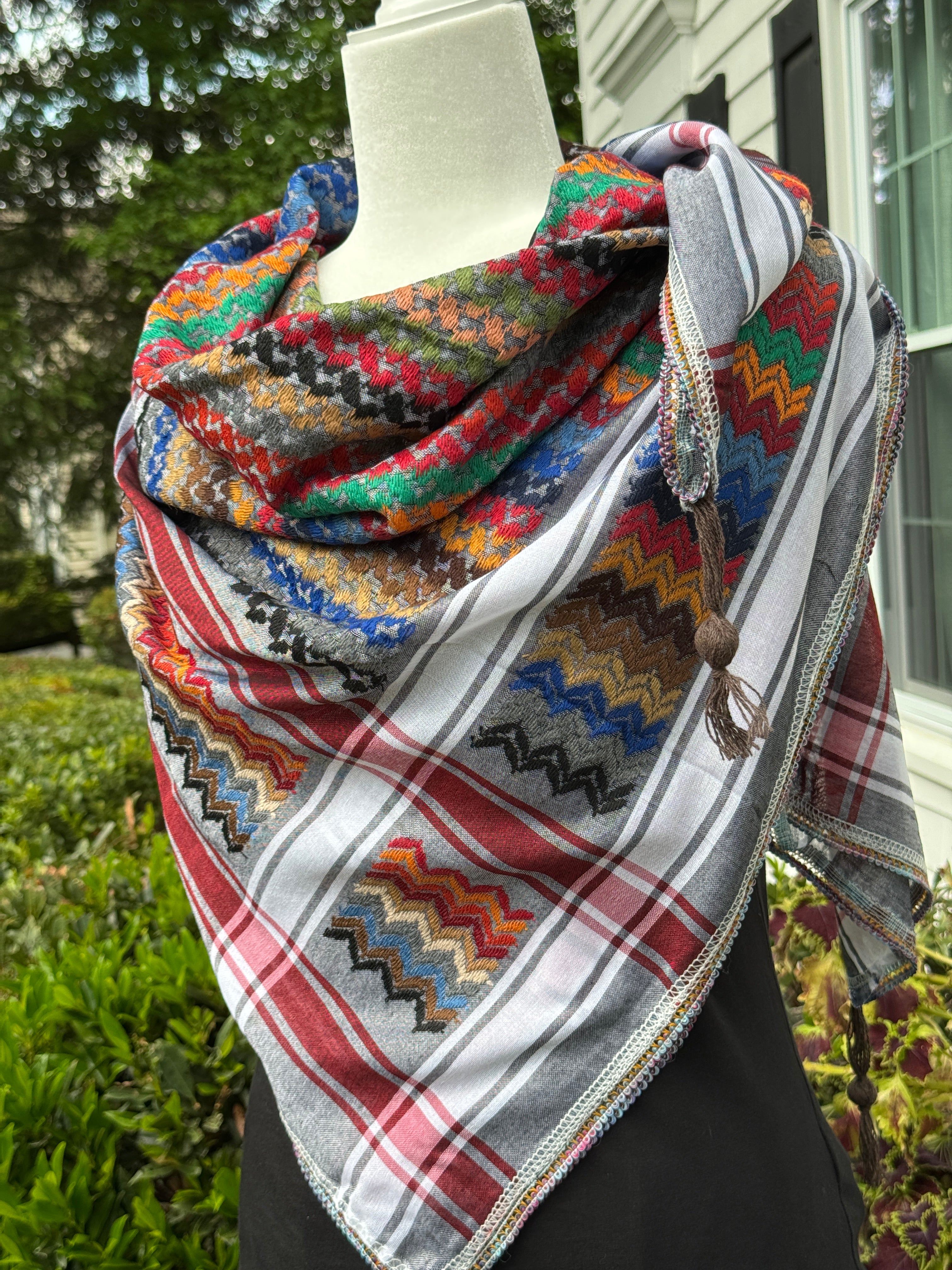 Red, Gray Multi color Keffiyeh, wrap