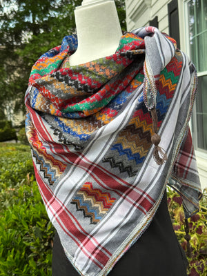 Red, Gray Multi color Keffiyeh, wrap