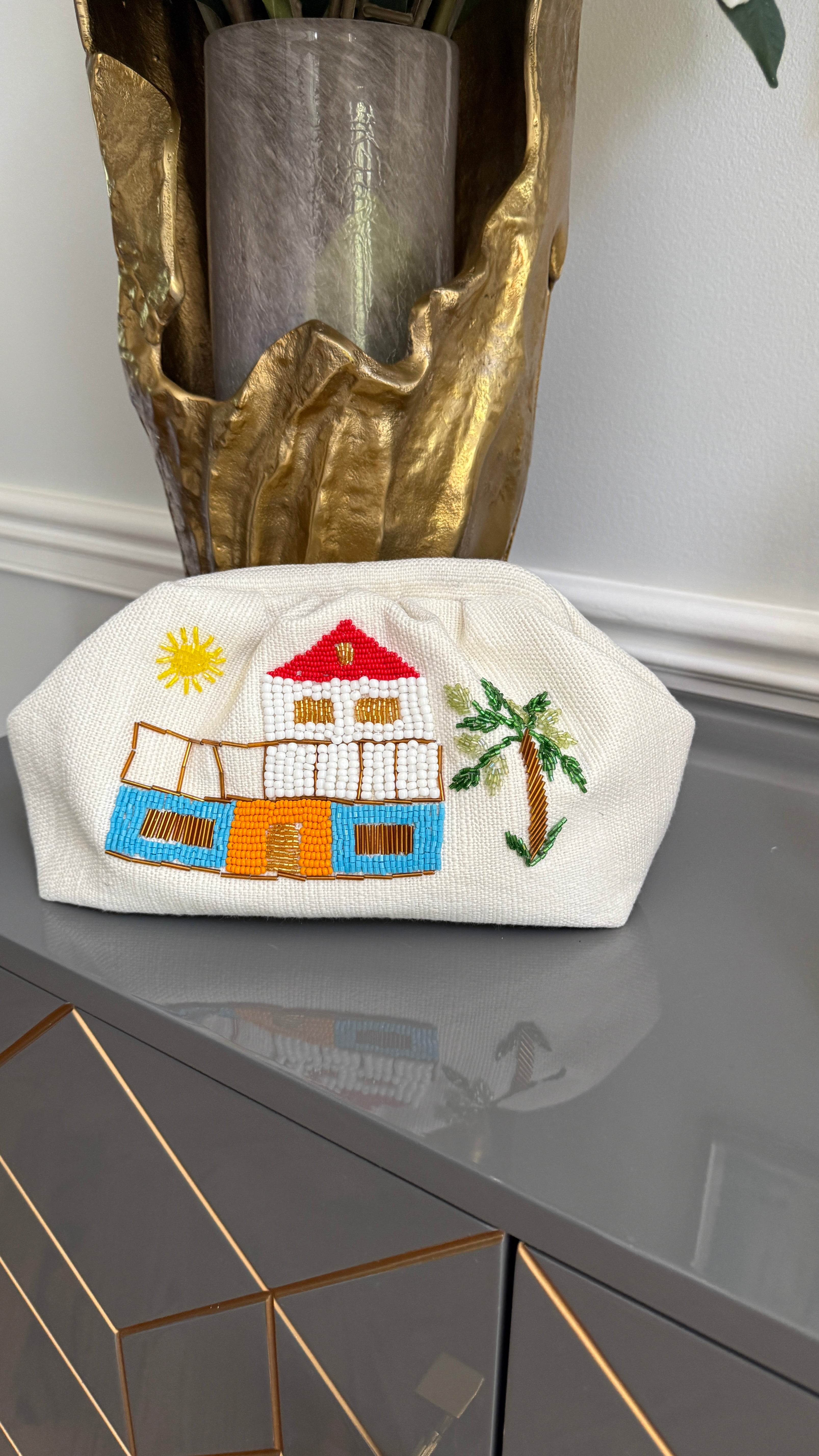 Off White Handbag, clutch, purse beaded Home Design