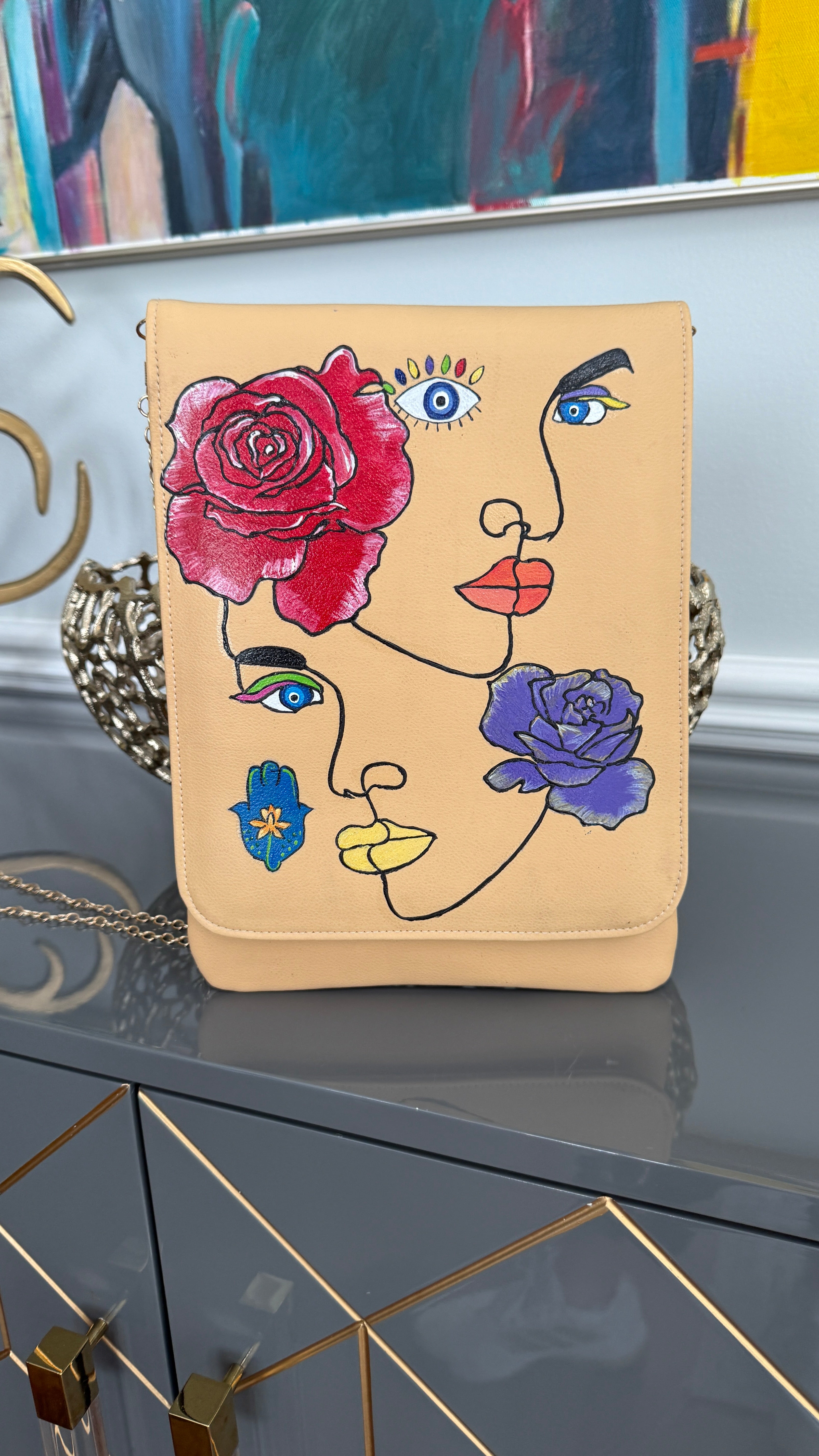 Beige Clutch Hand painted modern theme