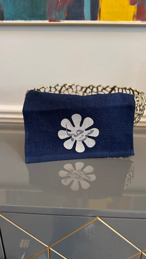 Blue hand Towel designed with Arabic Calligraphy مرحبا