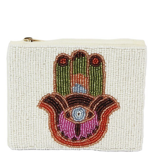 Beaded Fatimah’s hand Pouch White base color