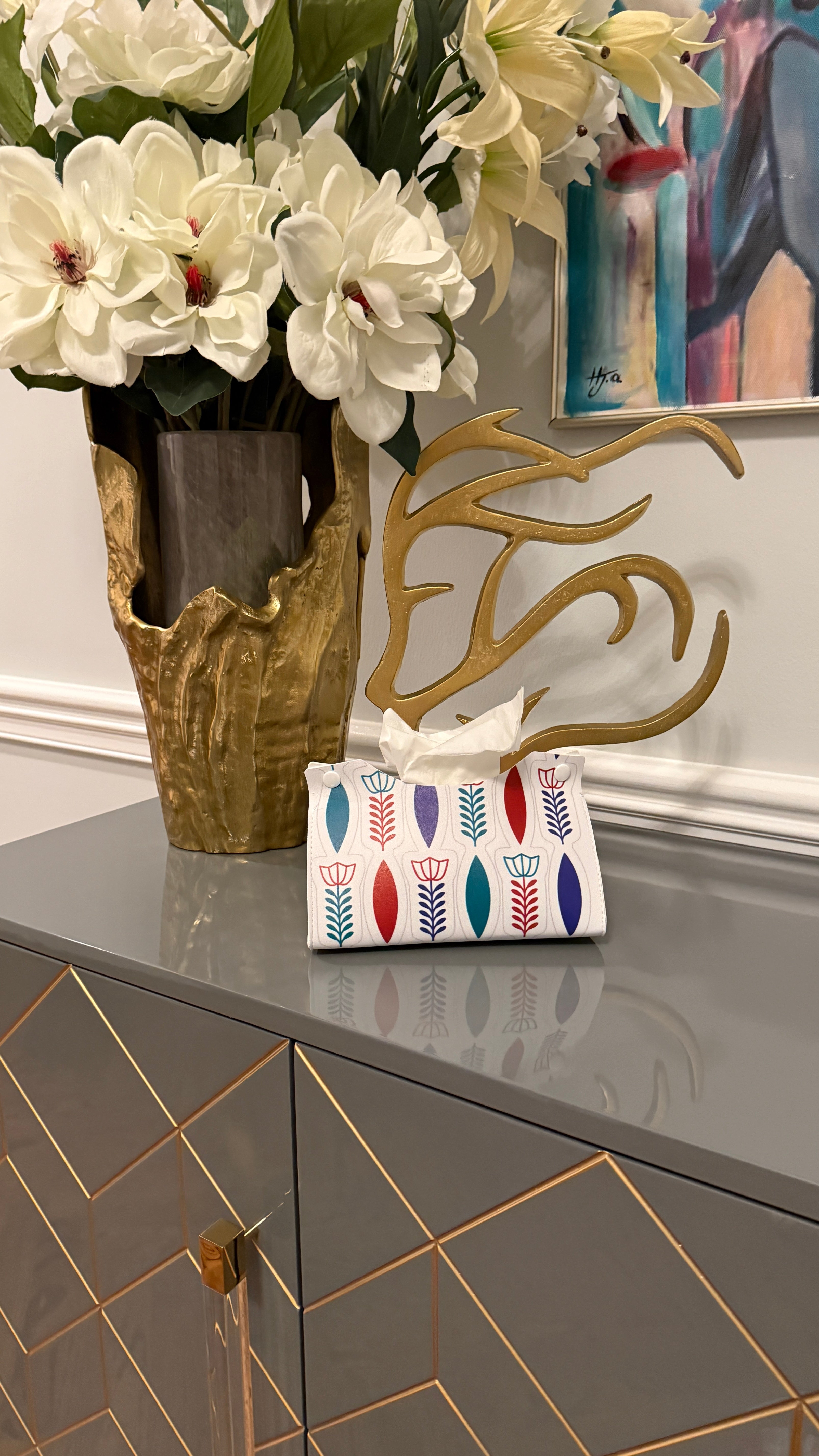 Tissue box cover designed with traditional Middle Eastern theme