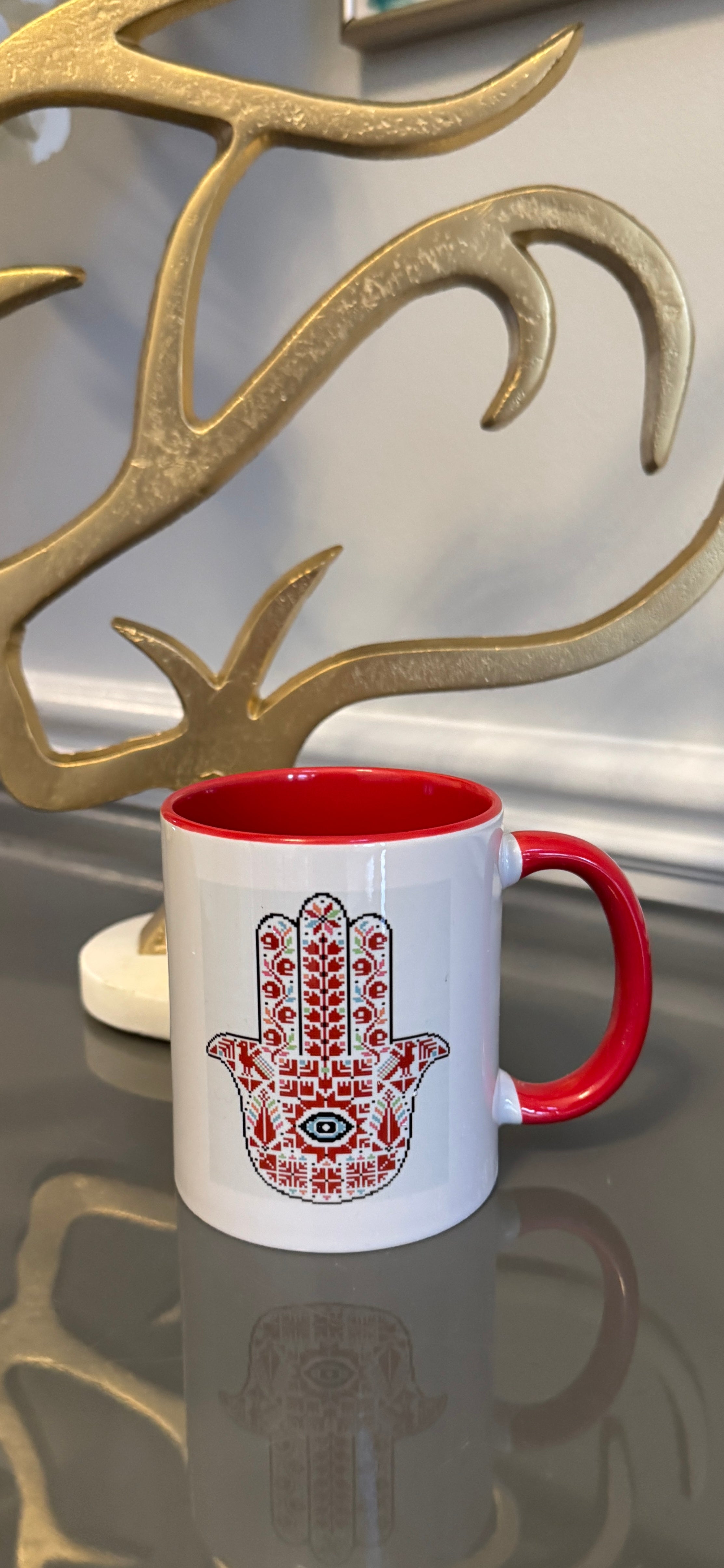 White Mug designed with colorful Fatimah's Hand