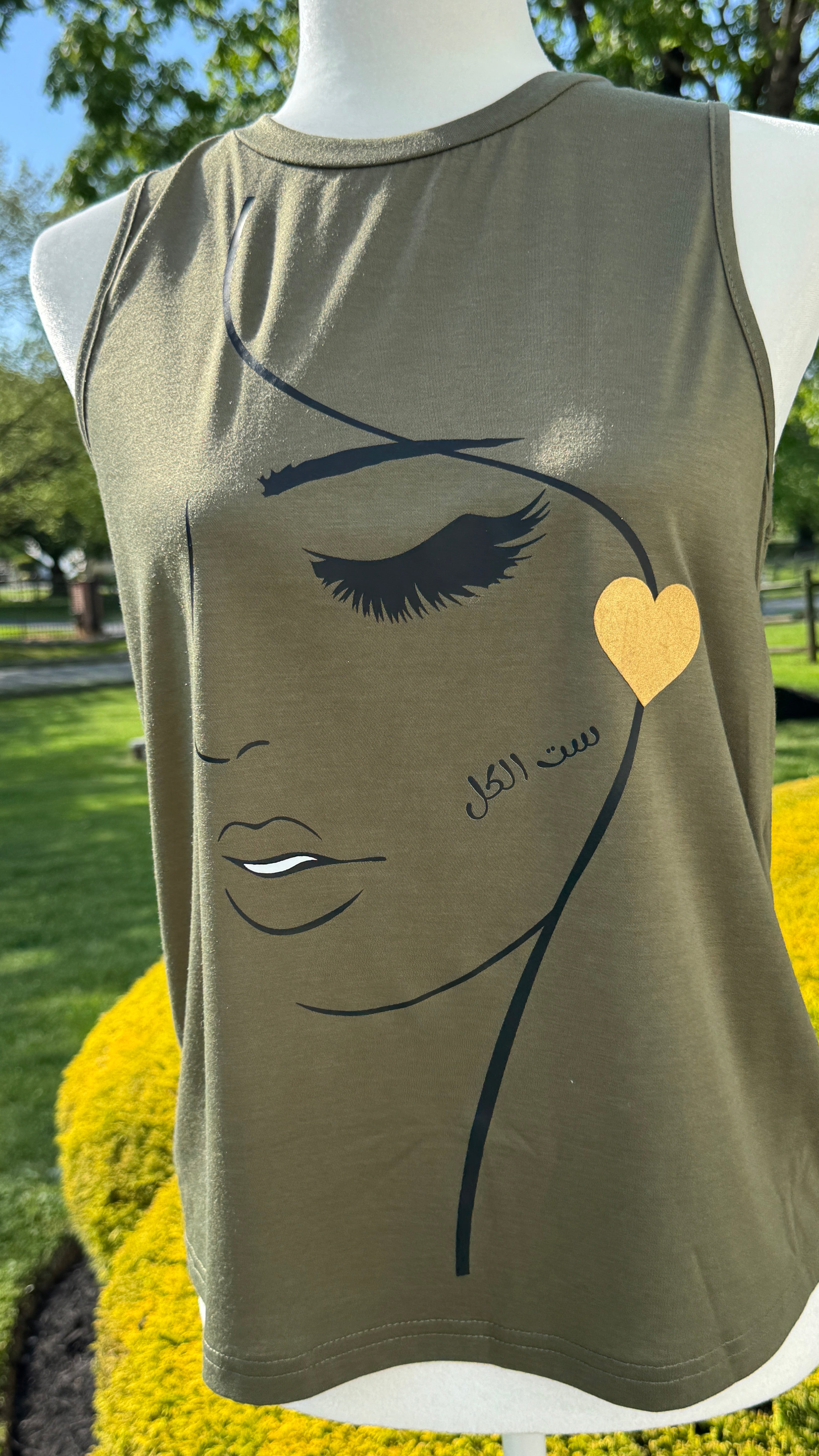 Round Neck Army Green shirt beauty & Arabic caligraphy Design ست الكل