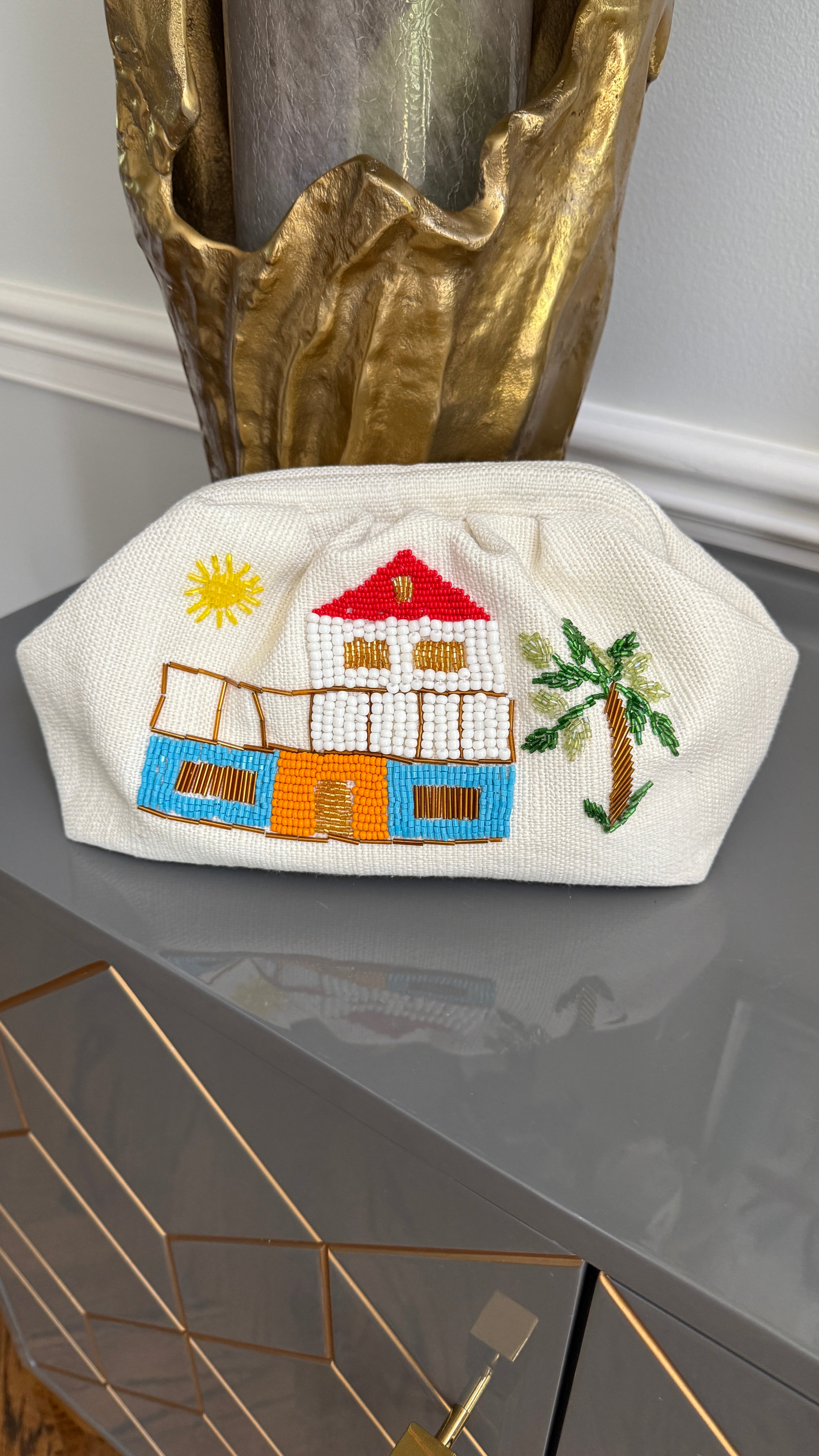 Off White Handbag, clutch, purse beaded Home Design