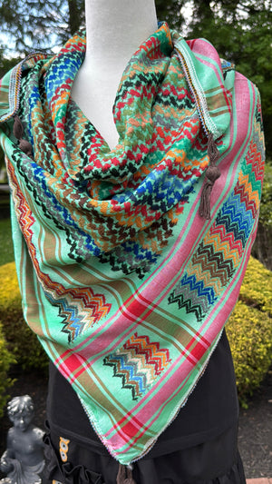 Green Multi color Keffiyeh, wrap