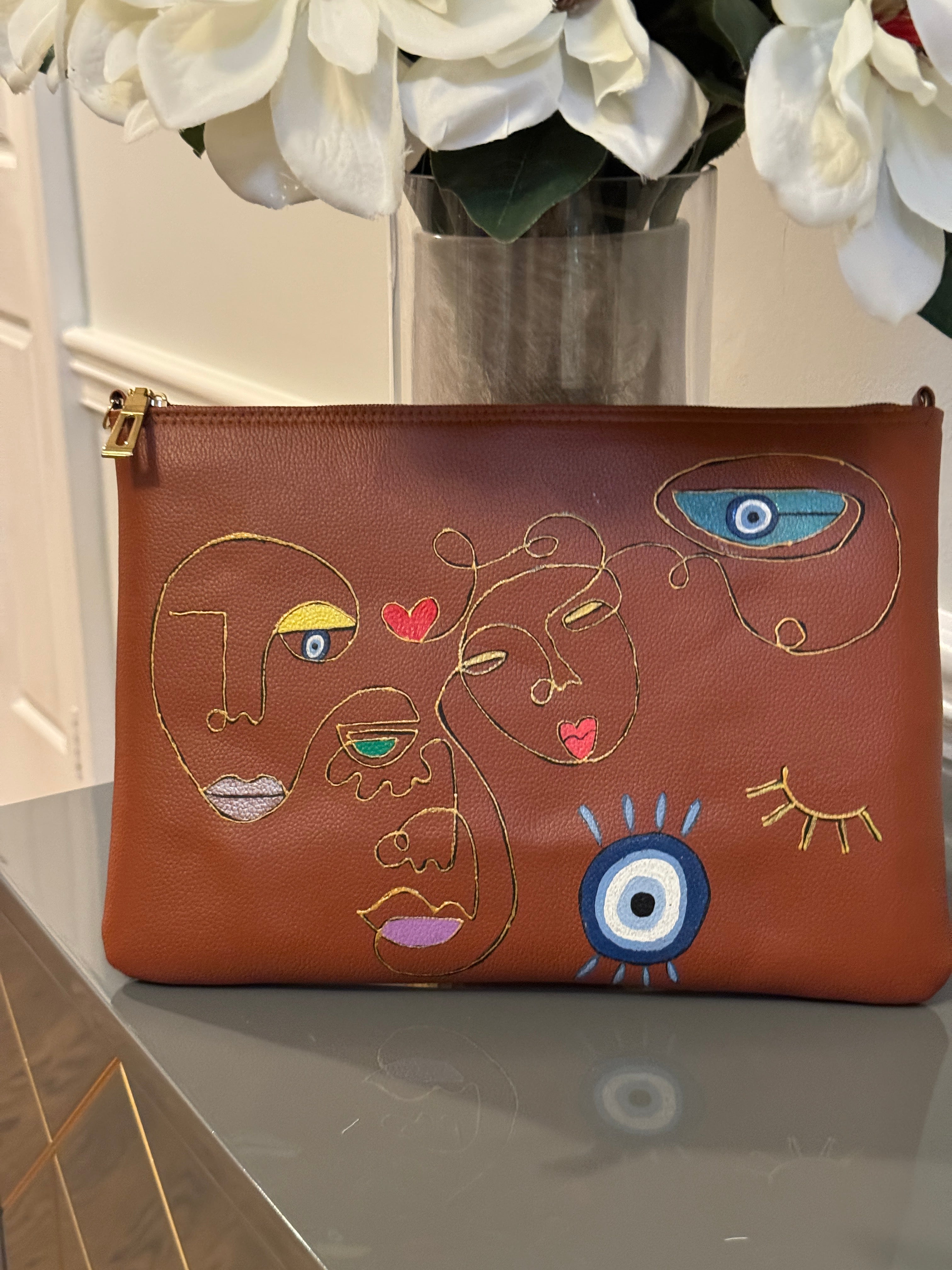 Tan Clutch Hand painted modern theme