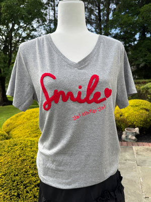 Gray V neck T-shirt with Caligraphy اهلا با هالطلة اهلا