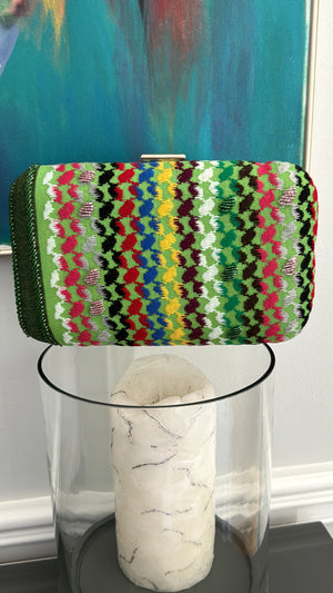 Green multi colors rectangle beaded keffiyeh Clutch, handbag