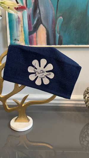 Blue hand Towel designed with Arabic Calligraphy مرحبا