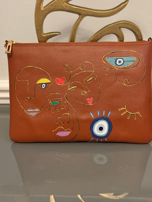 Tan Clutch Hand painted modern theme