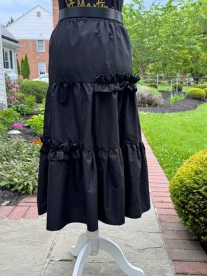 Black long Skirt , frill trim, hand painted.