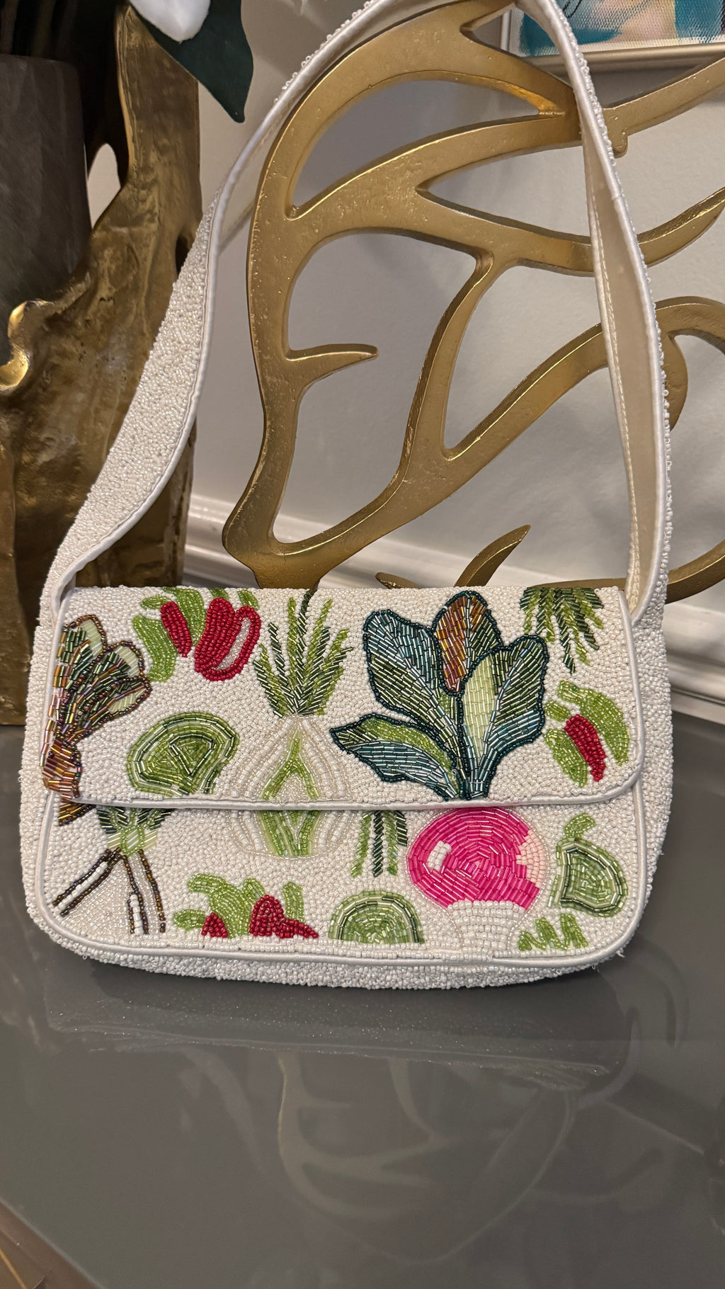 White, Multi color, Beaded clutch