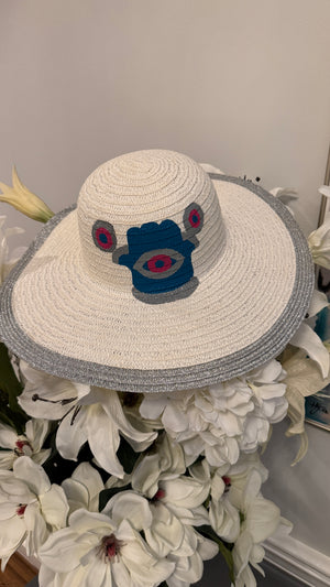Floppy Hat White hand painted with Fatimahand