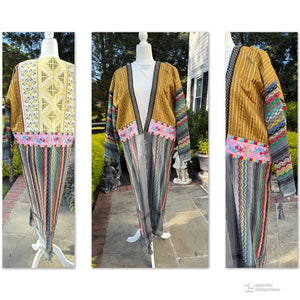 Gray & Gold Multi Color Open keffiyeh Caftan