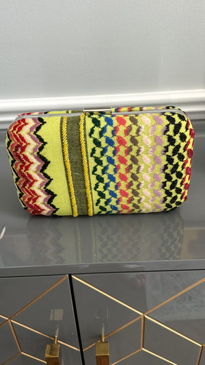 Yellow multi colors rectangle beaded keffiyeh Clutch, handbag