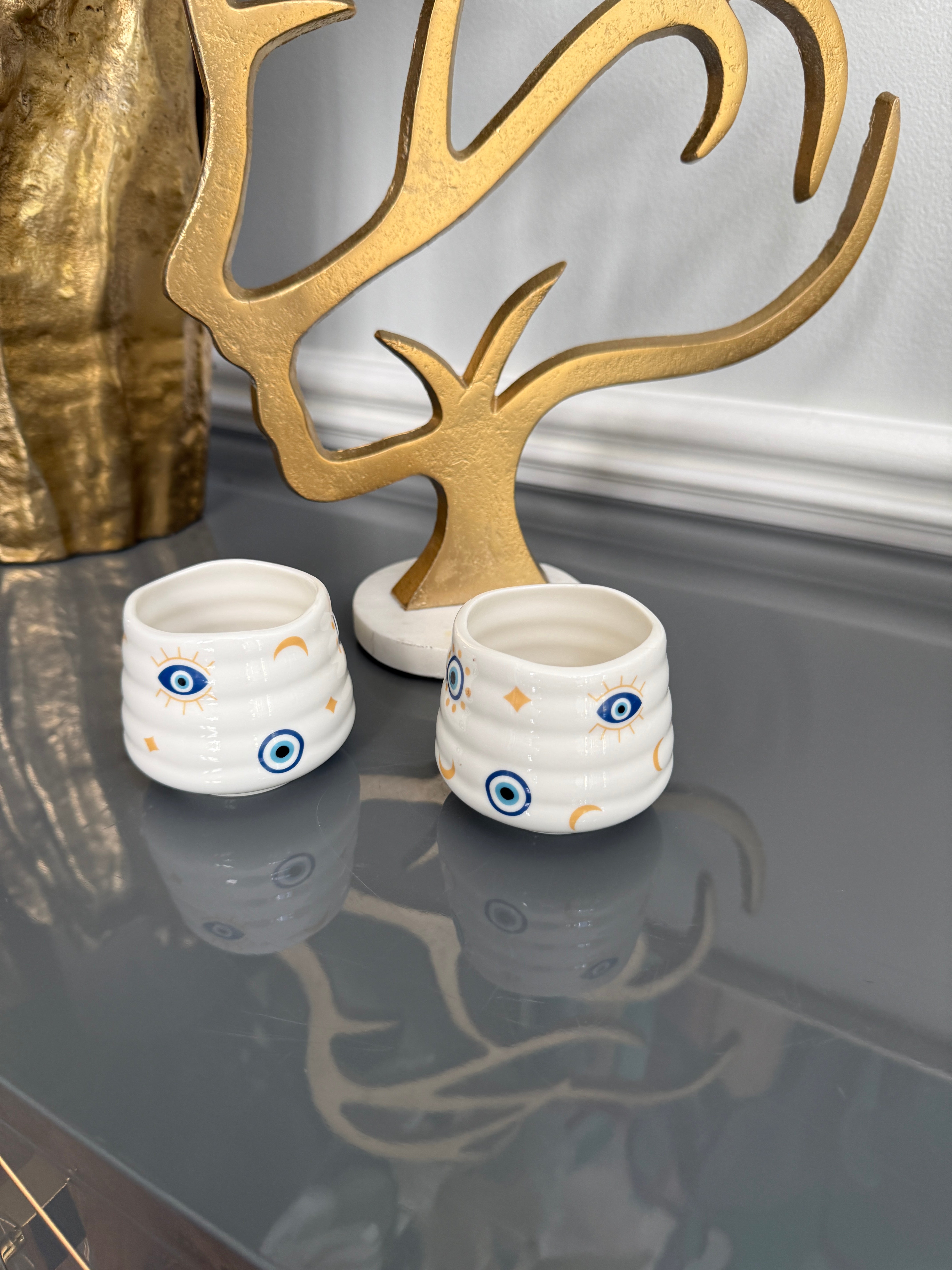 Set of 2 ceramic cups, evil eye design