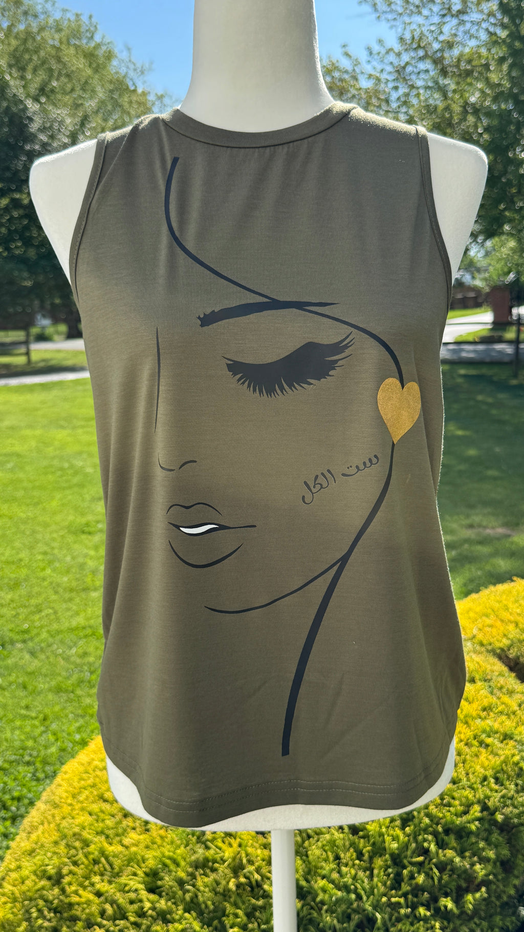 Round Neck Army Green shirt beauty & Arabic caligraphy Design ست الكل