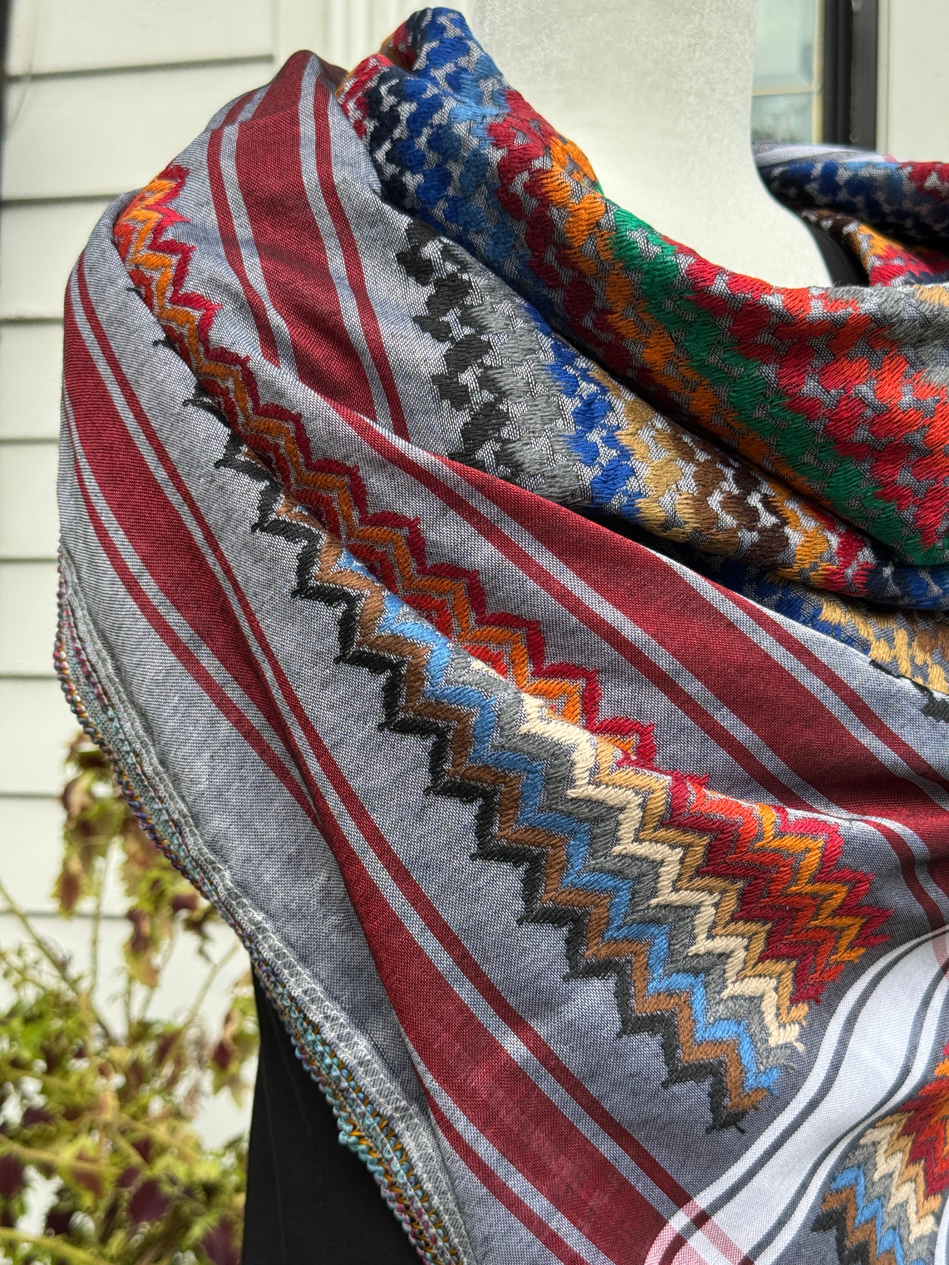 Red, Gray Multi color Keffiyeh, wrap