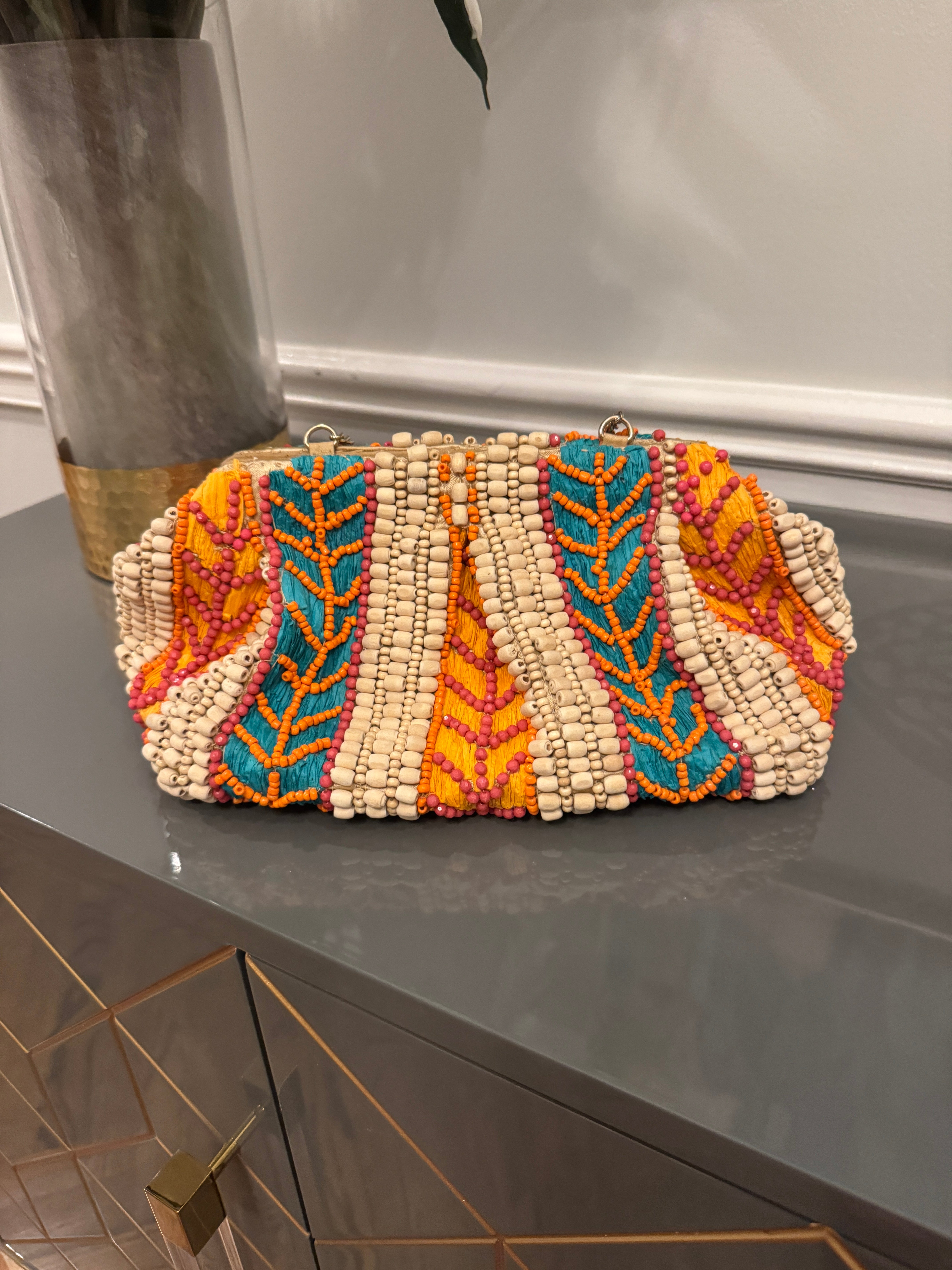 Multi color, unique design Beaded clutch