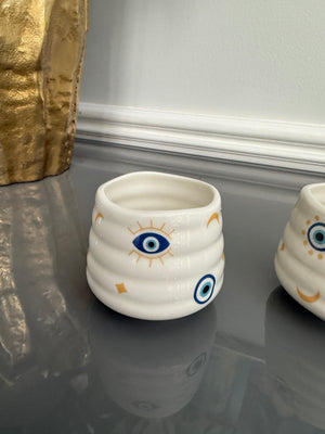 Set of 2 ceramic cups, evil eye design