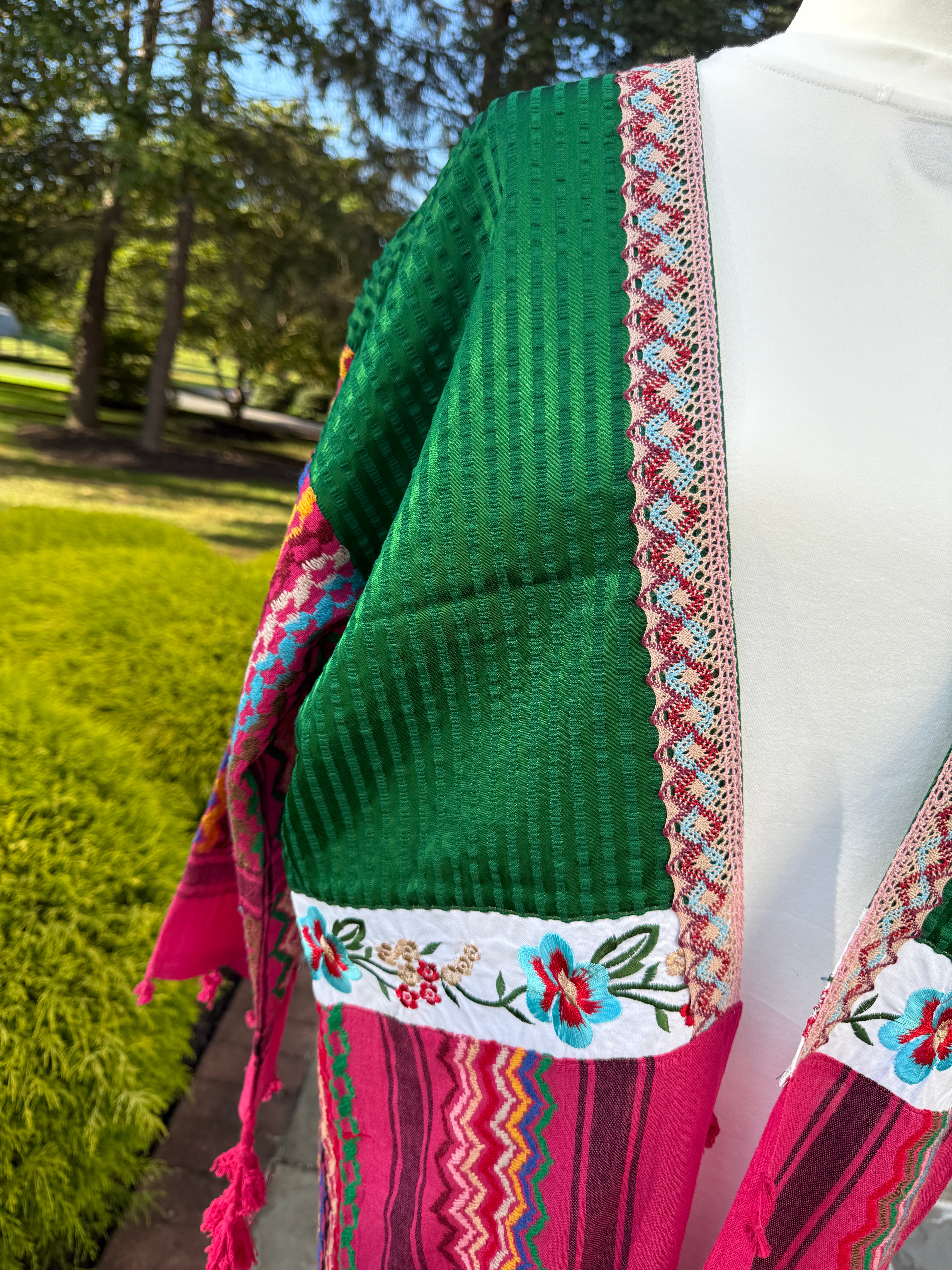 Fuchsia & Green Open keffiyeh Caftan
