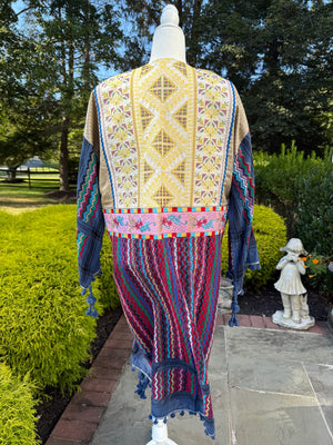 Blue & Gold Multi Color Open keffiyeh Caftan