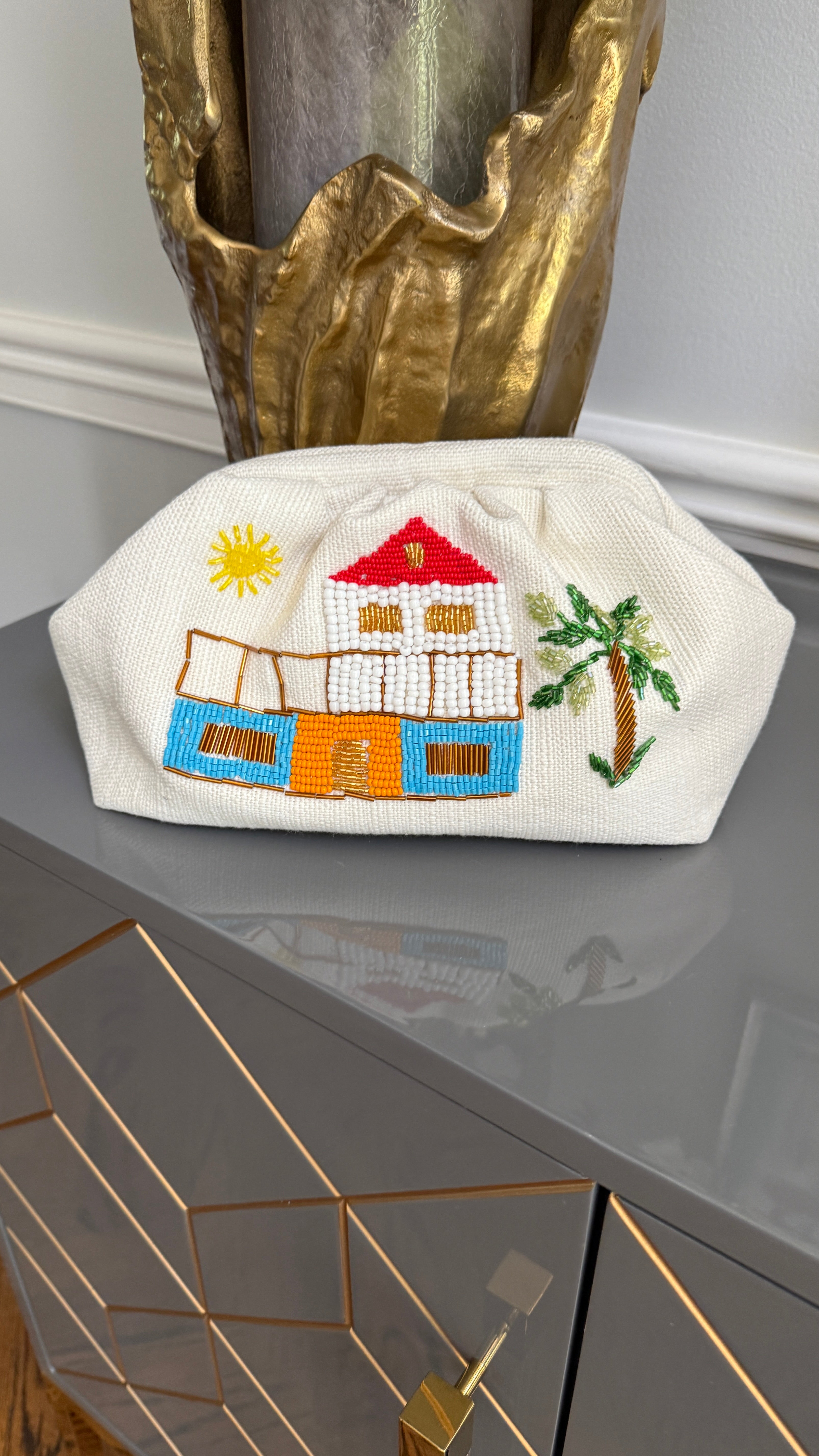 Off White Handbag, clutch, purse beaded Home Design