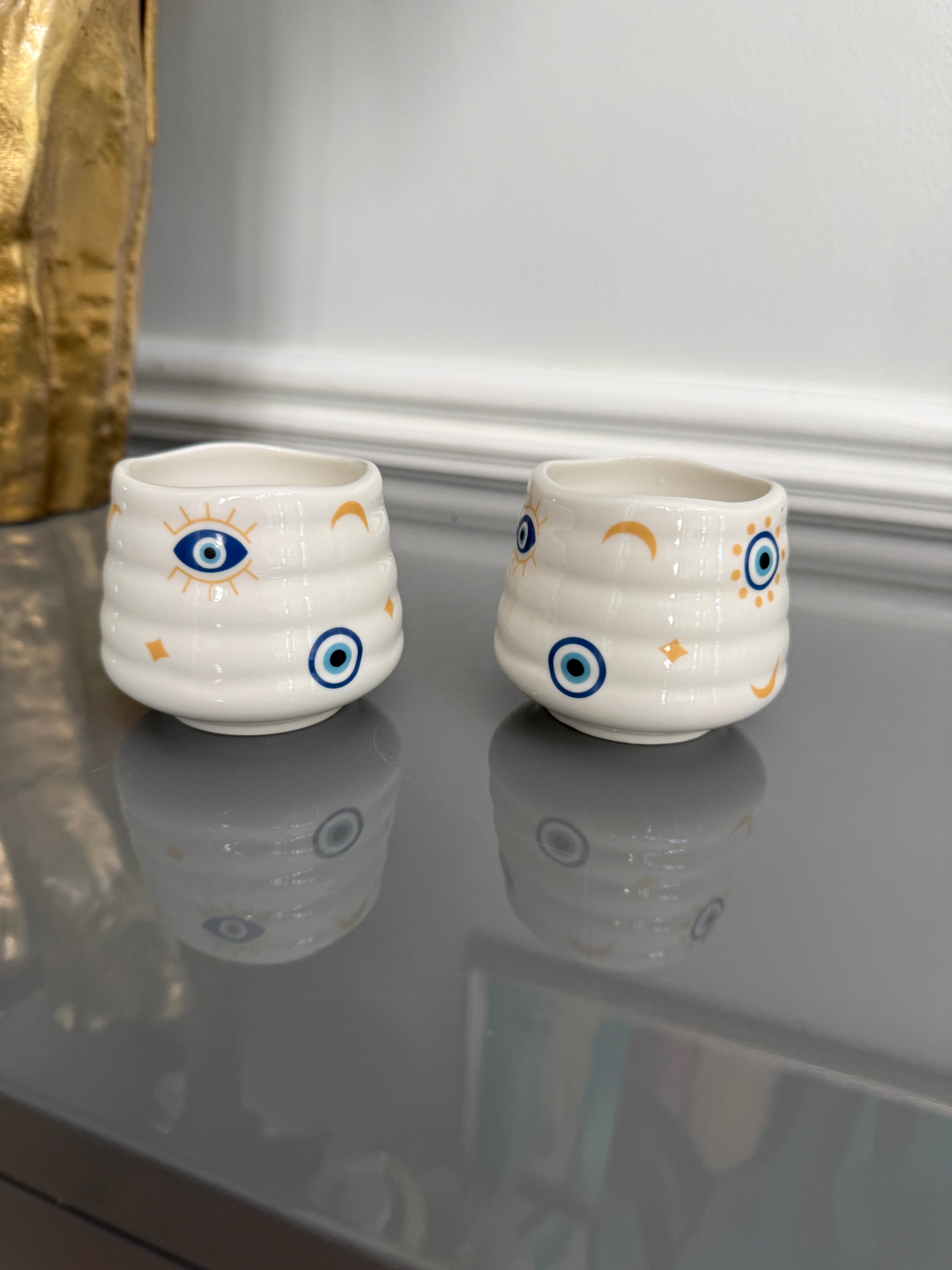 Set of 2 ceramic cups, evil eye design