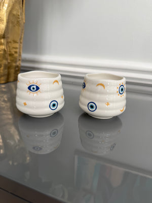 Set of 2 ceramic cups, evil eye design
