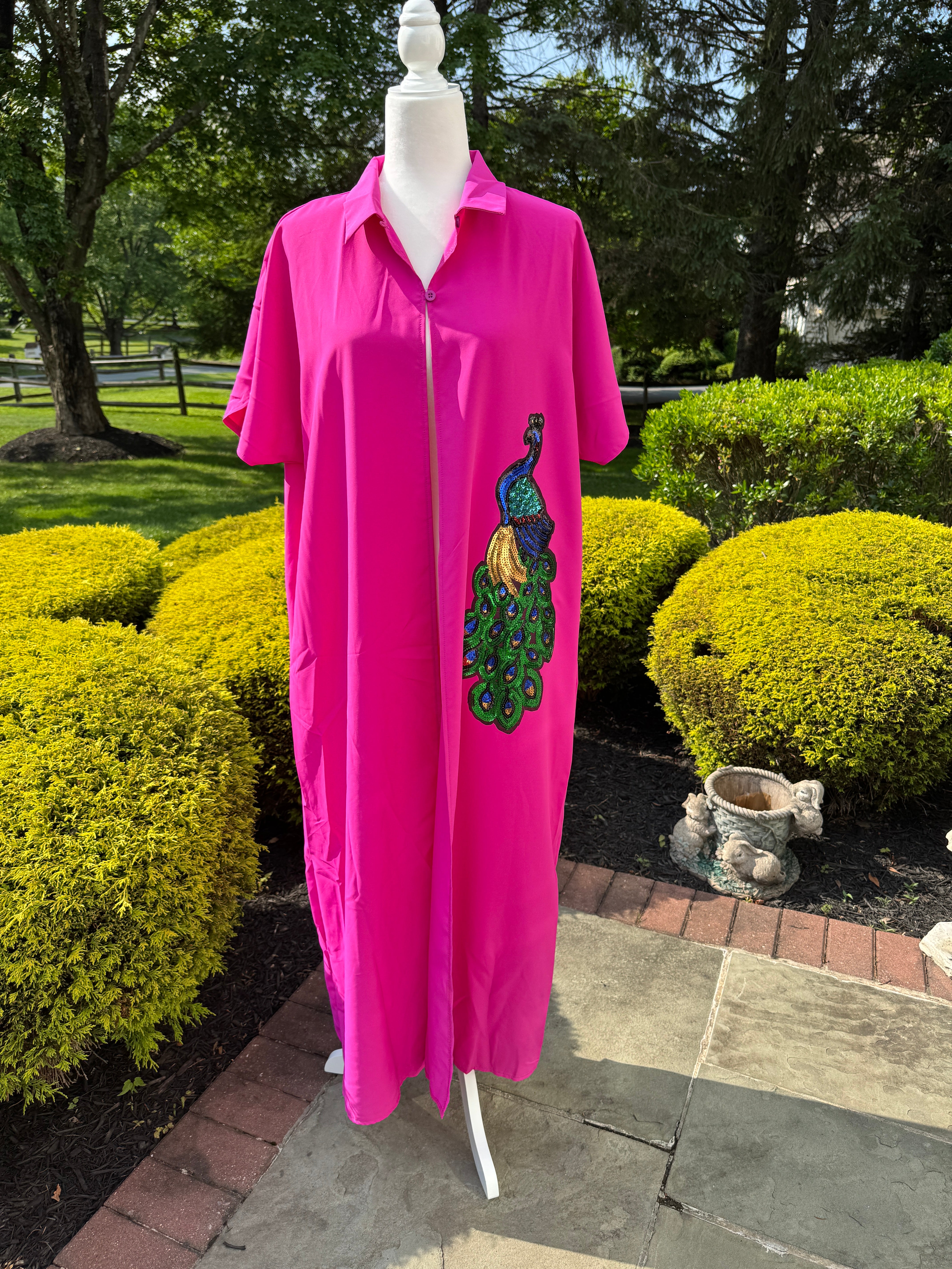 Casual Button Design Batwing Sleeve Super Long Shirt , designed with sequins motif.